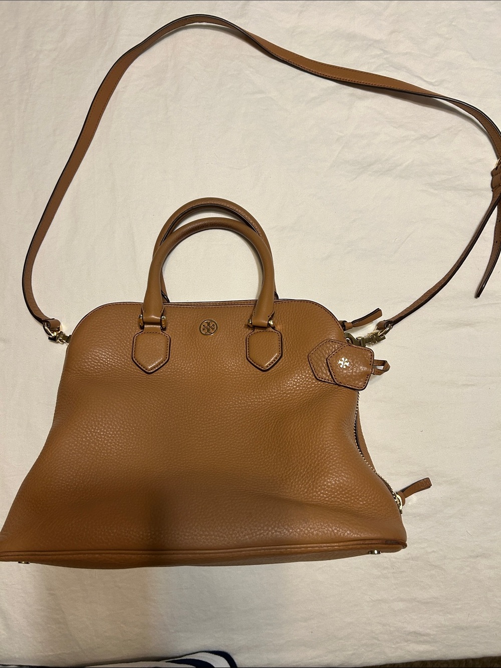 Tory Burch Caramel Brown Pebbled Leather Satchel